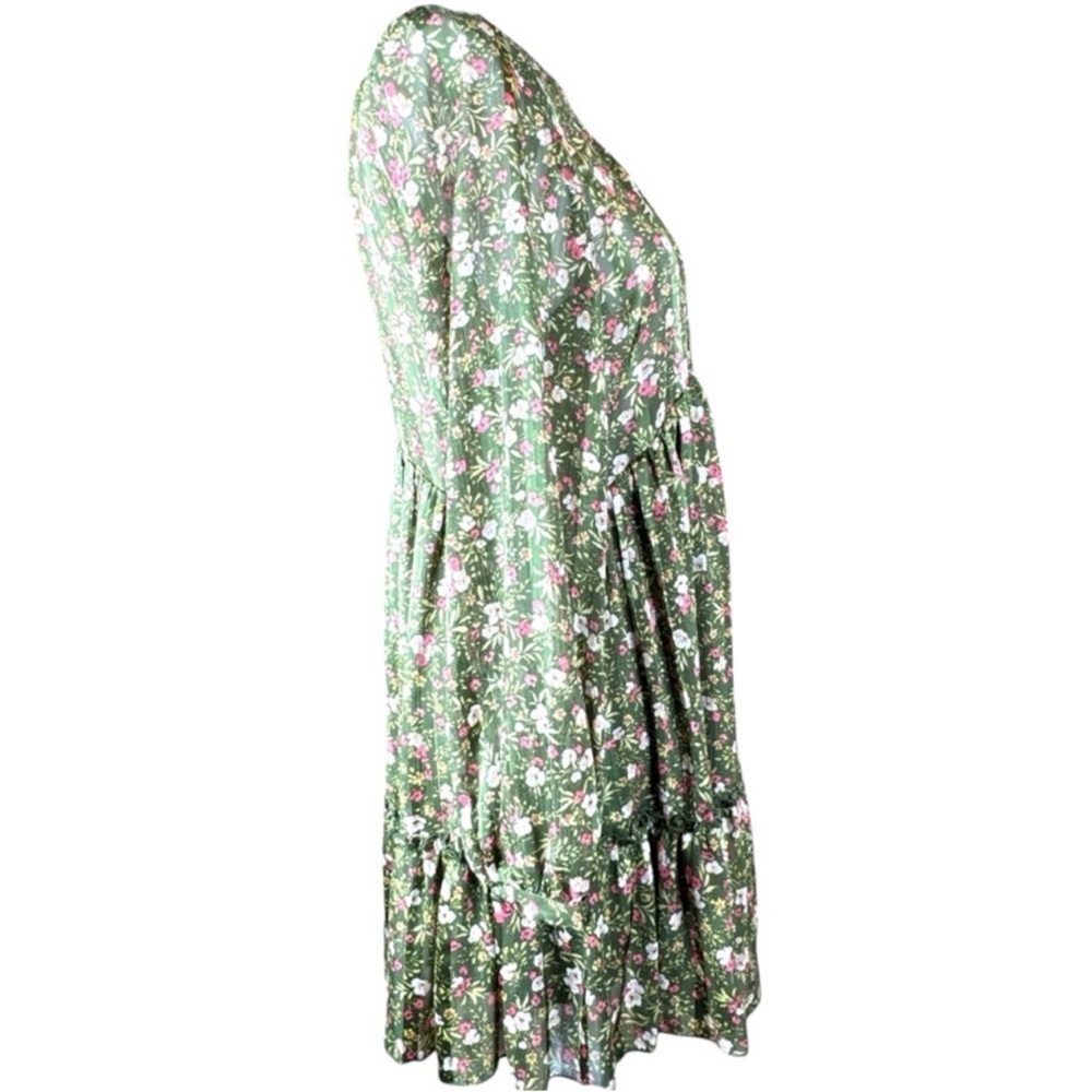 ZARA Green Floral Mini Dress w/Keyhole
Neckline and Smocked Top, Size M. - Picture 6 of 12